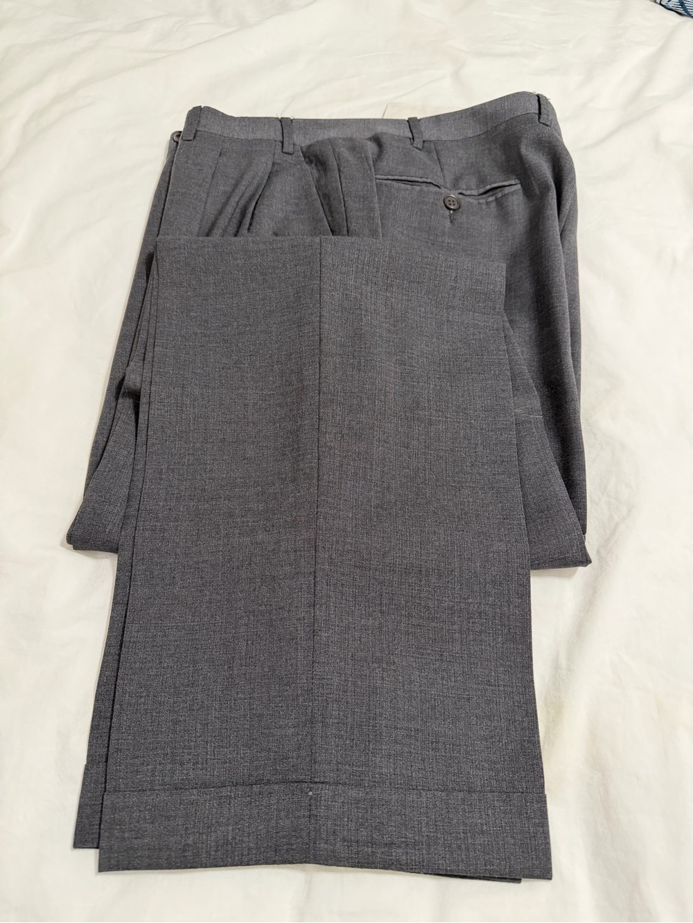 Canali Navy and White Lined Dress Trousers with Branded Trim